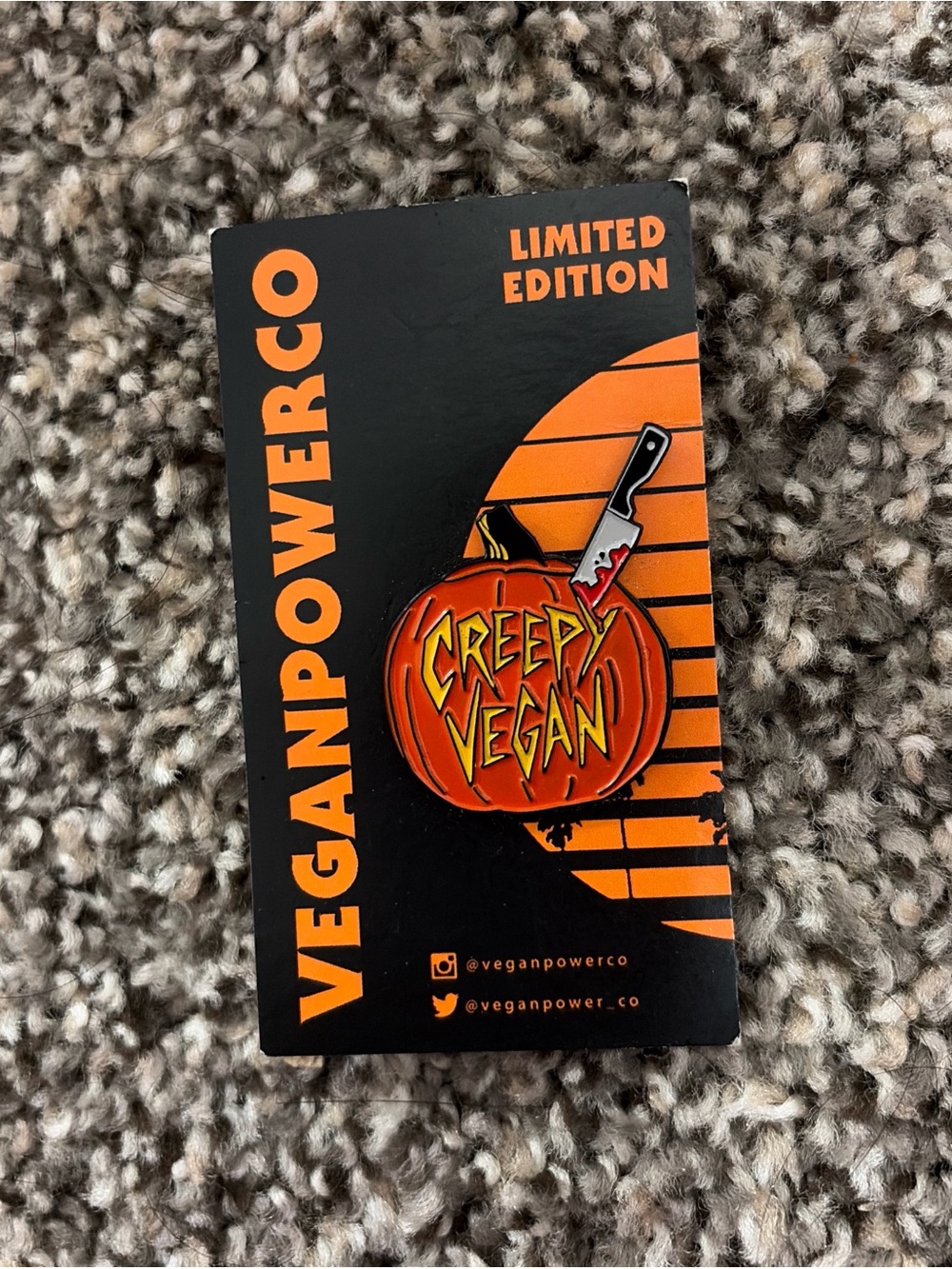 Creepy Vegan Orange Pumpkin Enamel Pin